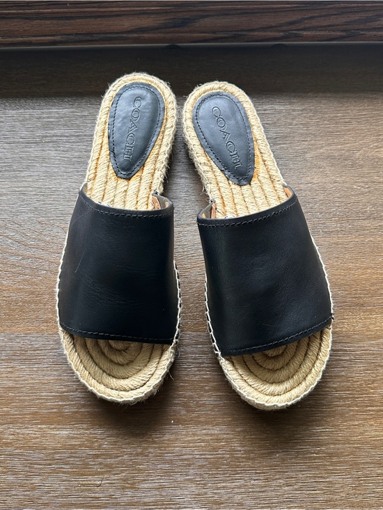 Coach Shoes - Coach Claudia Black Leather Slide Espadrille Open Toe Sandals Size 7.5